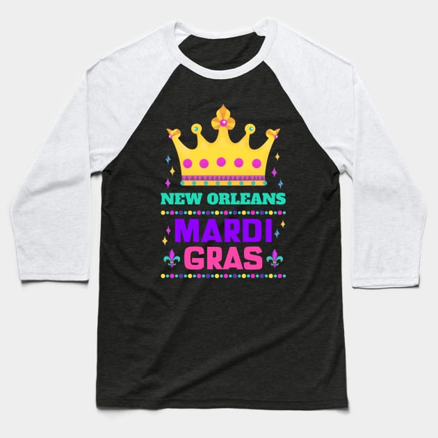 New Orleans Carnival Beads And Blings Party 2022 Mardi Gras Baseball T-Shirt by jodotodesign